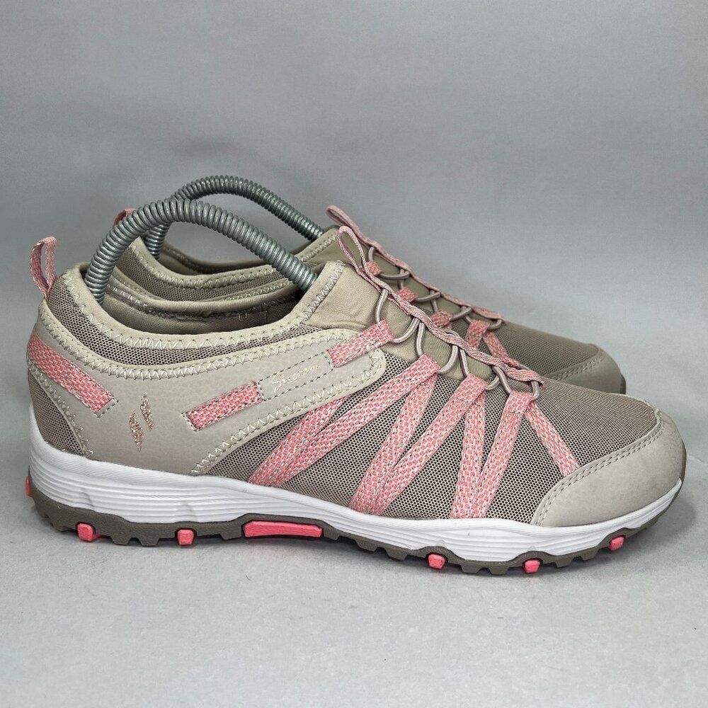 Skechers Seager Shoes Women's 9 Tan Pink Slip On Athletic Walking Hike Sneakers